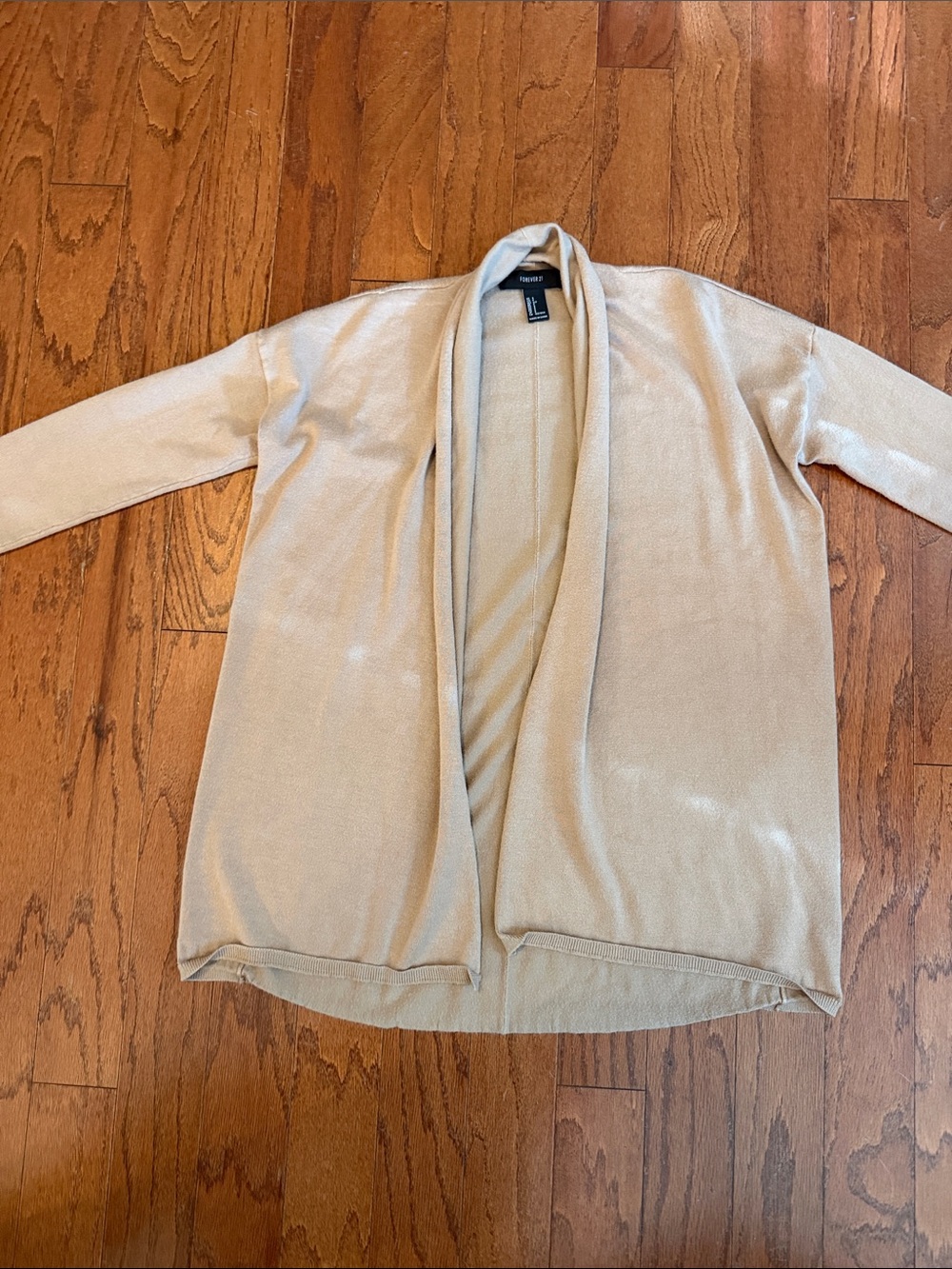 Forever 21 Light Beige Open-Front Draped Cardigan